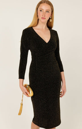 Dresses Events LENORA MIDI DRESS IN BLACK GOLD
