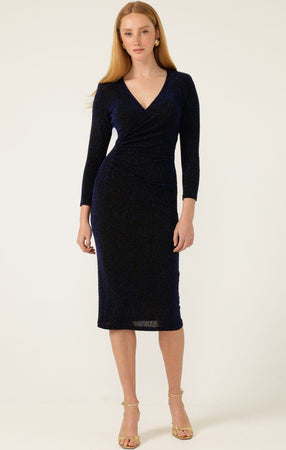 【syr】Days Of Sunshine Dress midnight Lenora Midi Metalic Dress in Midnight Blue | Stretch Events Dress