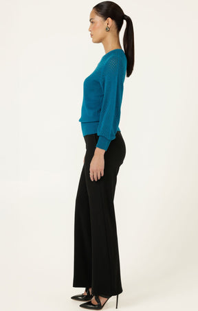 Knitwear LONG SLEEVE RIPPLE KNIT TOP IN CERULEAN BLUE