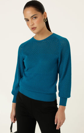Knitwear LONG SLEEVE RIPPLE KNIT TOP IN CERULEAN BLUE