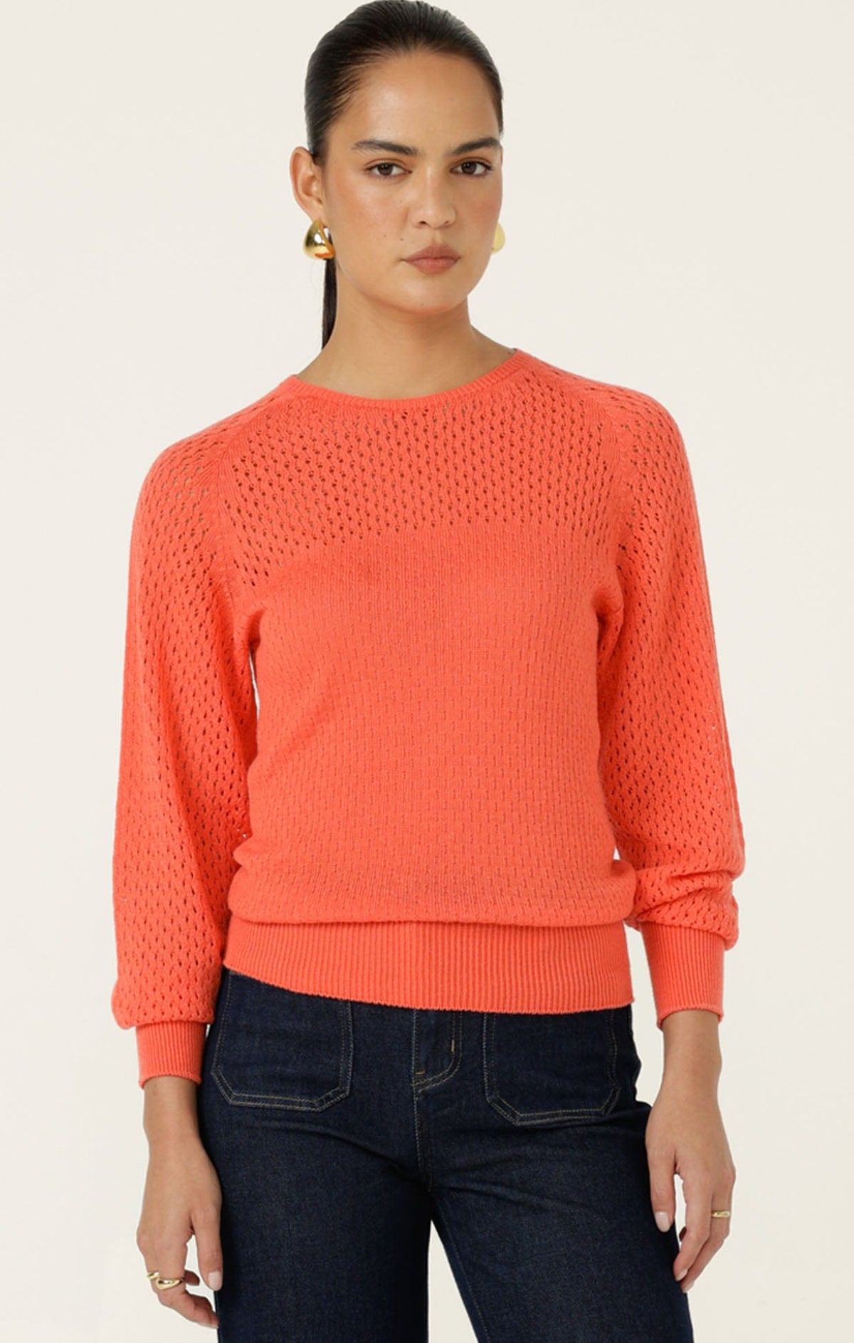 Knitwear LONG SLEEVE RIPPLE KNIT TOP IN CORAL