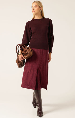 Knitwear LONG SLEEVE RIPPLE KNIT TOP IN BLACK CHERRY