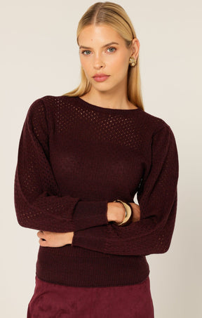 Knitwear LONG SLEEVE RIPPLE KNIT TOP IN BLACK CHERRY