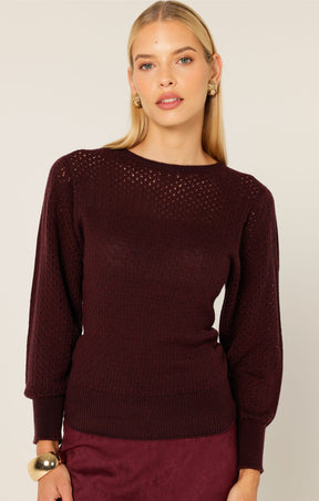 Knitwear LONG SLEEVE RIPPLE KNIT TOP IN BLACK CHERRY
