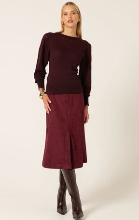 Knitwear LONG SLEEVE RIPPLE KNIT TOP IN BLACK CHERRY