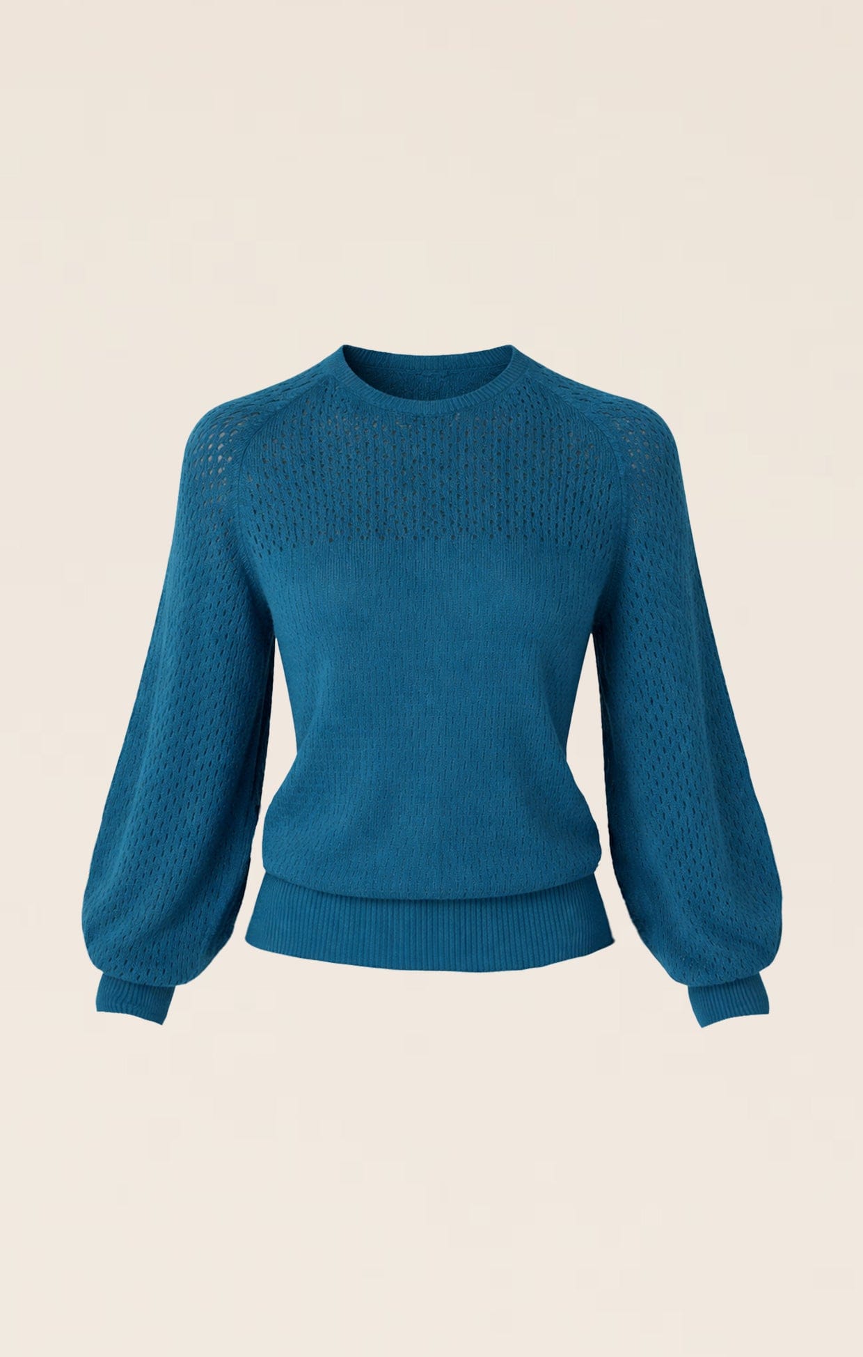 Knitwear LONG SLEEVE RIPPLE KNIT TOP IN CERULEAN BLUE