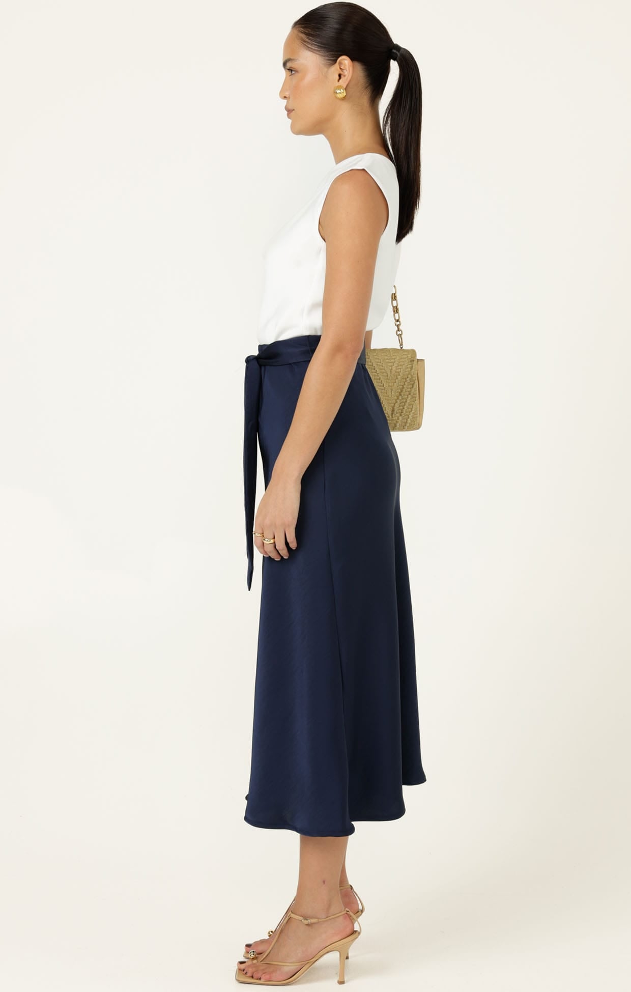 Skirts LUXE BIAS MIDI SKIRT IN NAVY