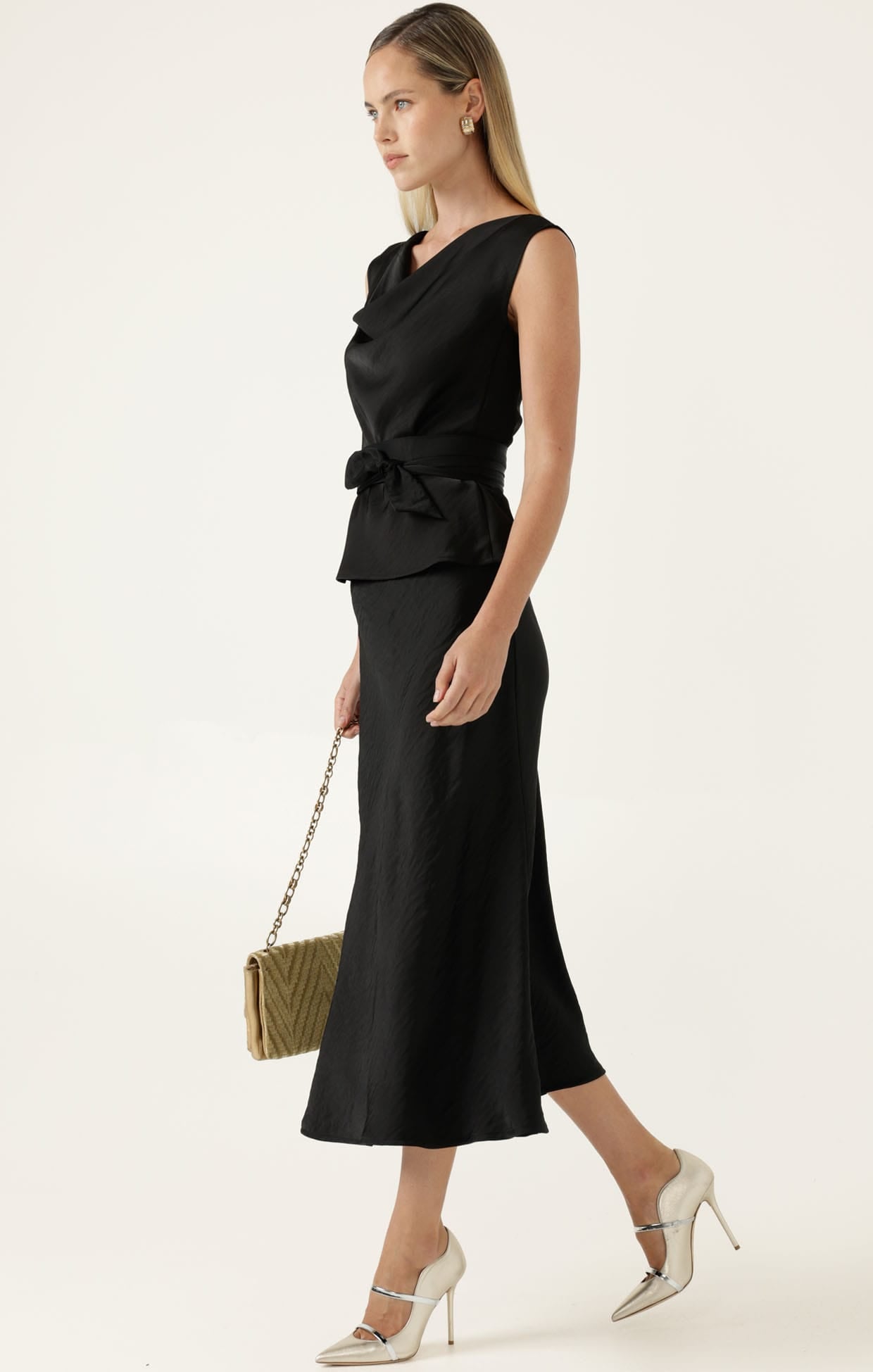 Skirts Multi Occasion LUXE BIAS MIDI SKIRT IN BLACK