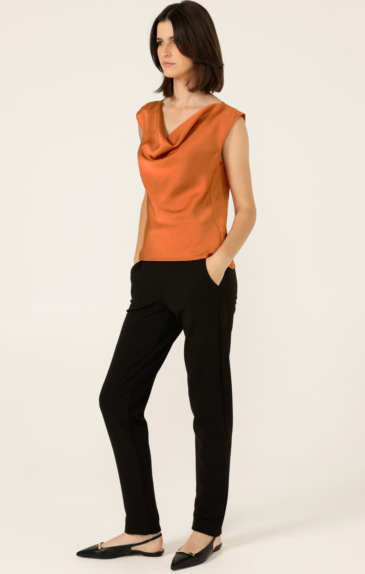 Tops Multi Occasion LUXE COWL BIAS TOP IN COPPER