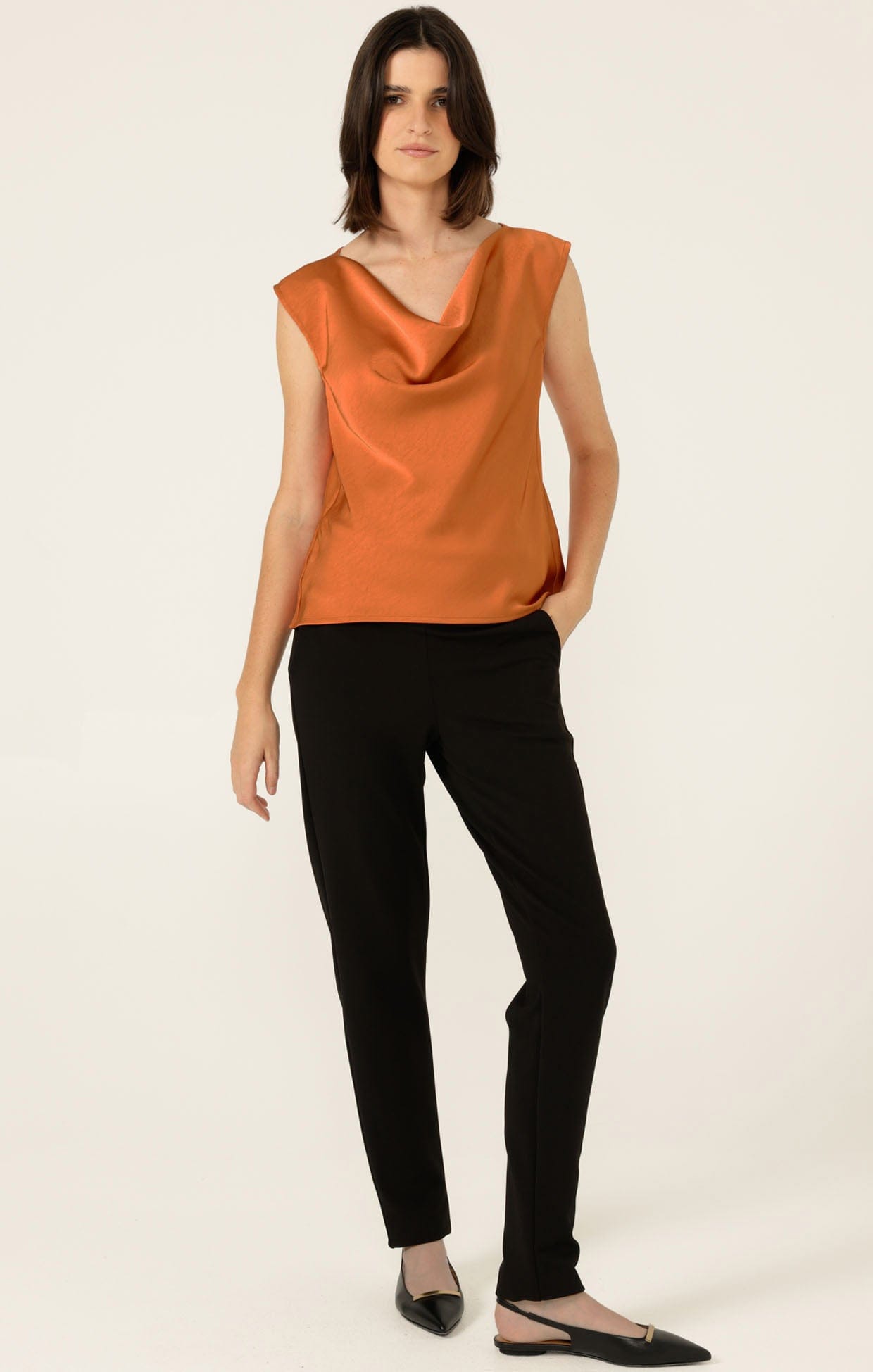 Tops Multi Occasion LUXE COWL BIAS TOP IN COPPER