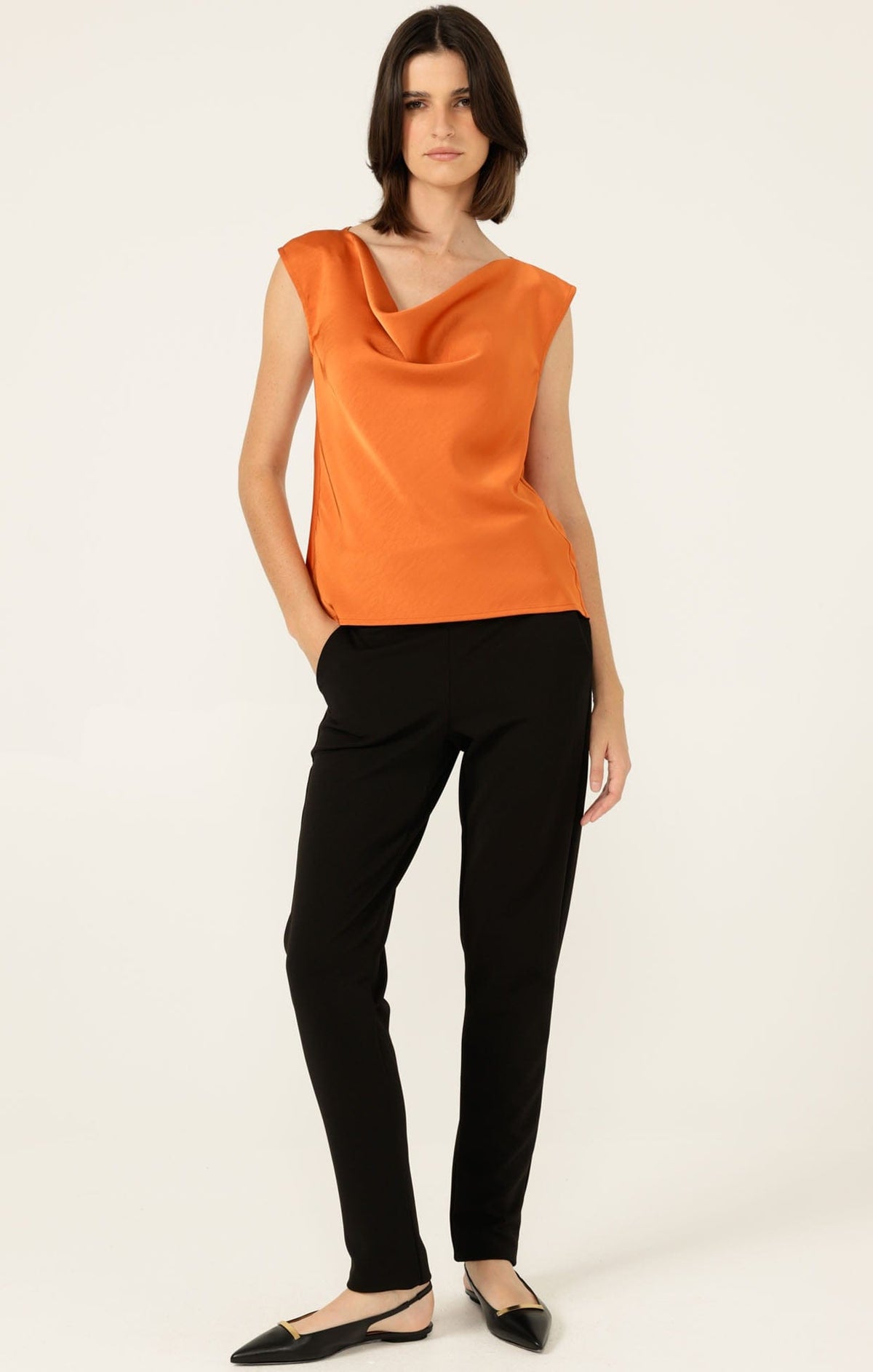 Tops Multi Occasion LUXE COWL BIAS TOP IN COPPER