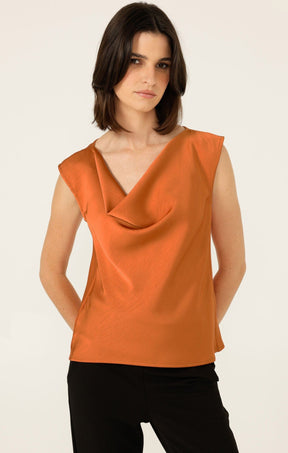 Tops Multi Occasion LUXE COWL BIAS TOP IN COPPER