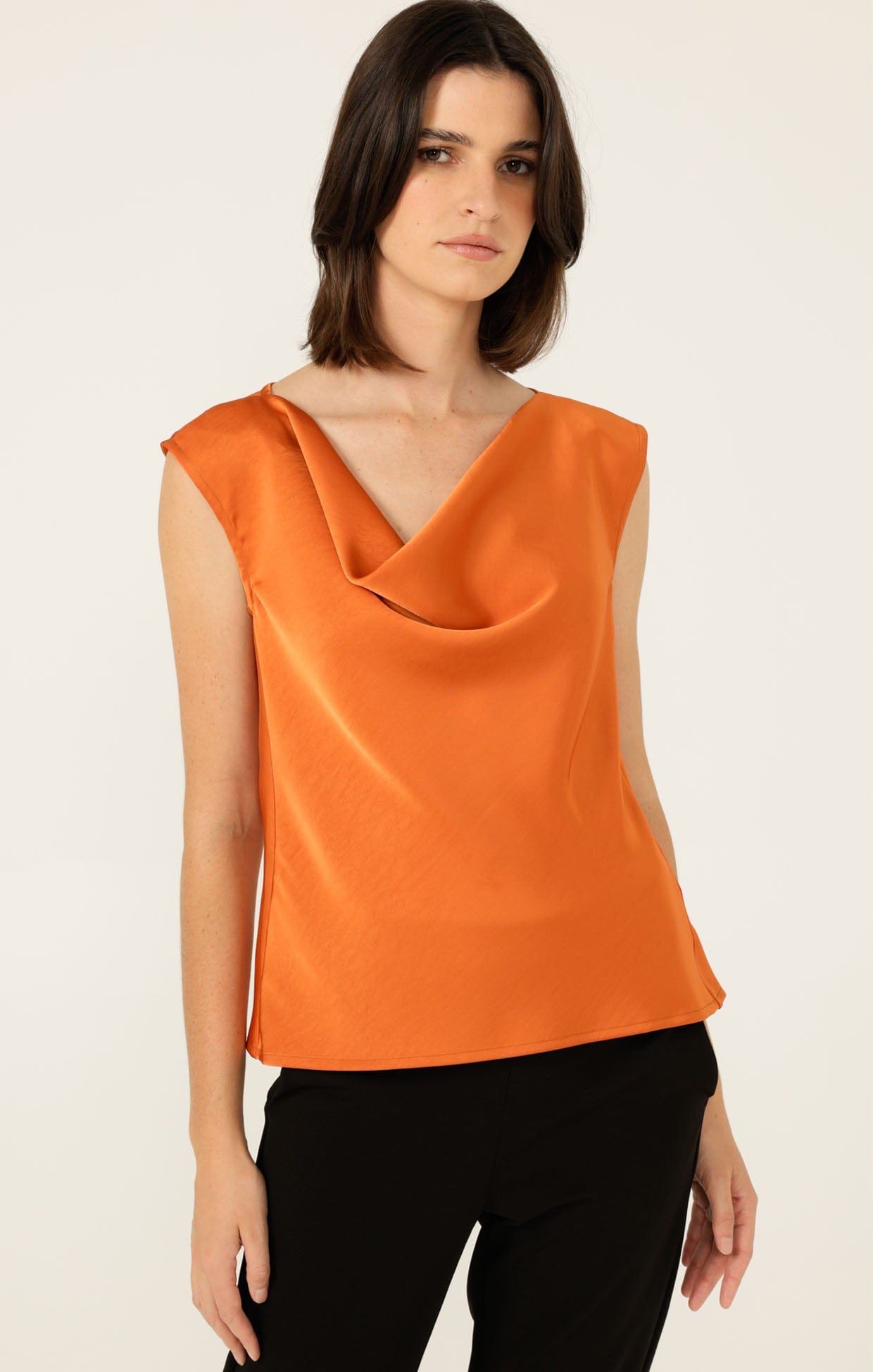 Tops Multi Occasion LUXE COWL BIAS TOP IN COPPER