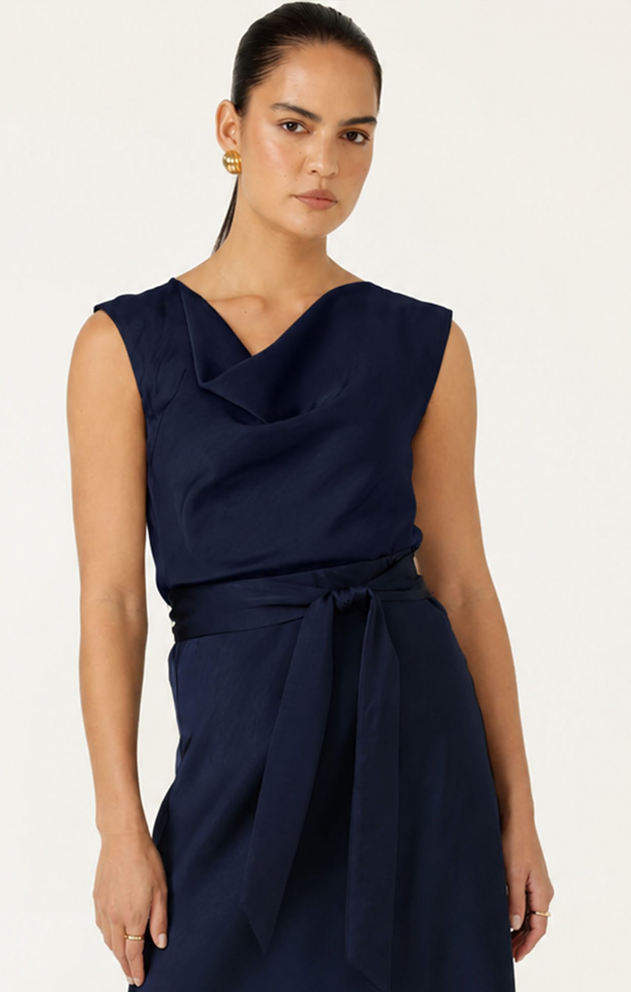 Tops Multi Occasion LUXE COWL BIAS TOP IN NAVY