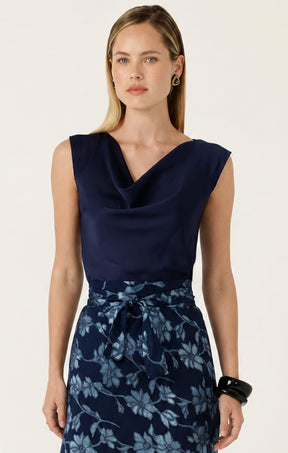 LUXE COWL BIAS TOP IN NAVY
