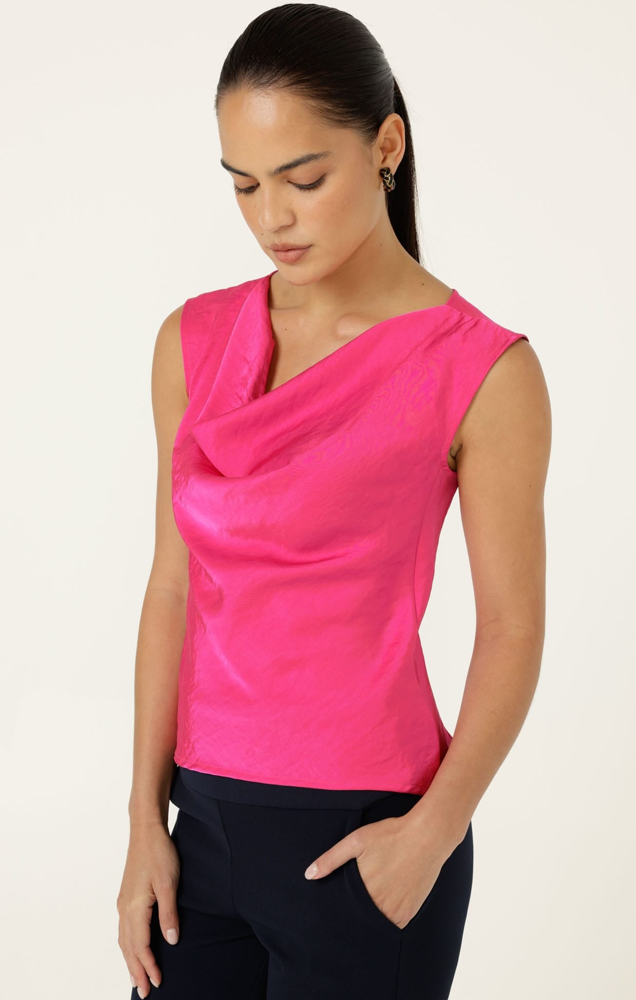 Tops Multi Occasion LUXE COWL BIAS TOP IN PINK