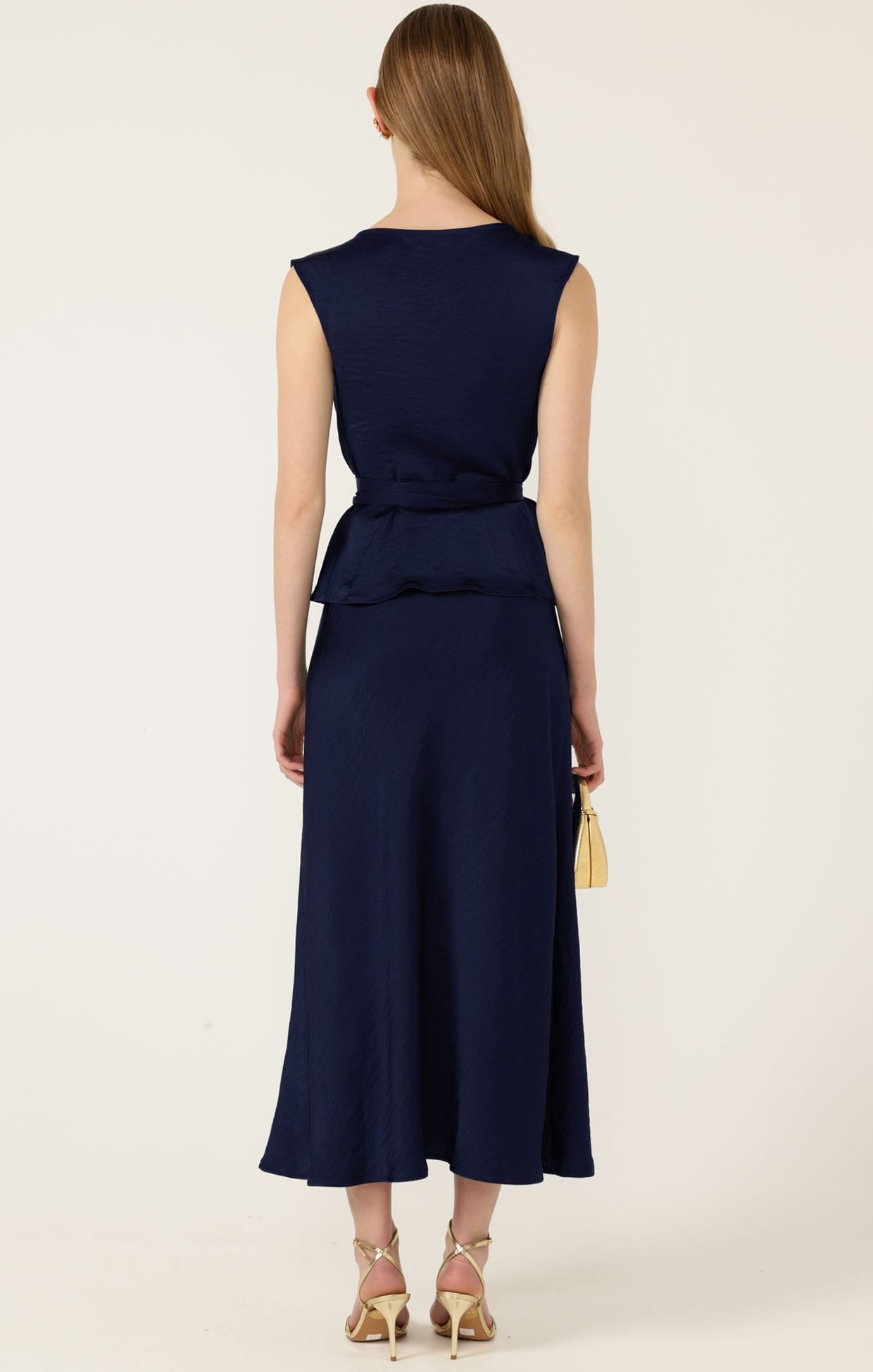 Tops Multi Occasion LUXE COWL BIAS TOP IN NAVY