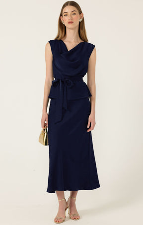 Tops Multi Occasion LUXE COWL BIAS TOP IN NAVY