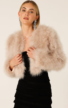Jackets LUXE FEATHER JACKET IN CREME BRULEE