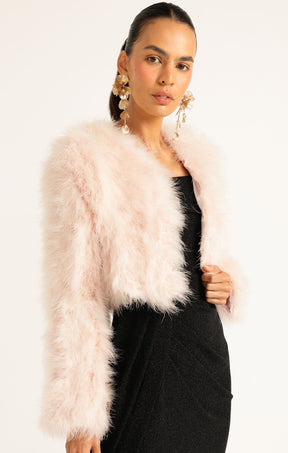 Jackets Multi Occasion LUXE FEATHER JACKET IN BABY PINK