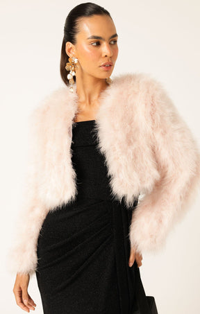 Jackets Multi Occasion LUXE FEATHER JACKET IN BABY PINK