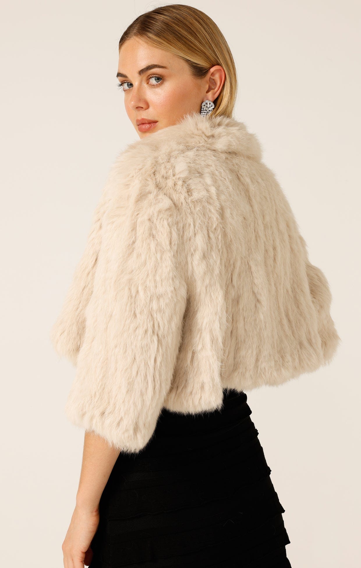 Luxe Fur Bolero Jacket in Oatmeal by Bubish | Rabbit Fur Jacket