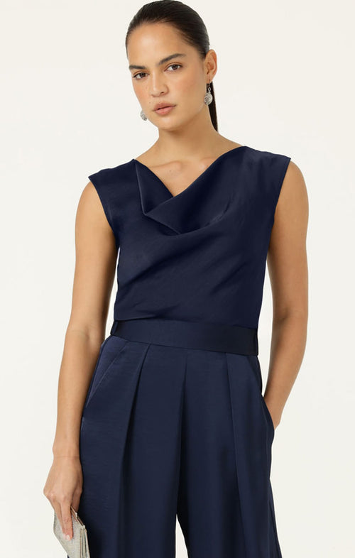 Tops Multi Occasion LUXE COWL BIAS TOP IN NAVY