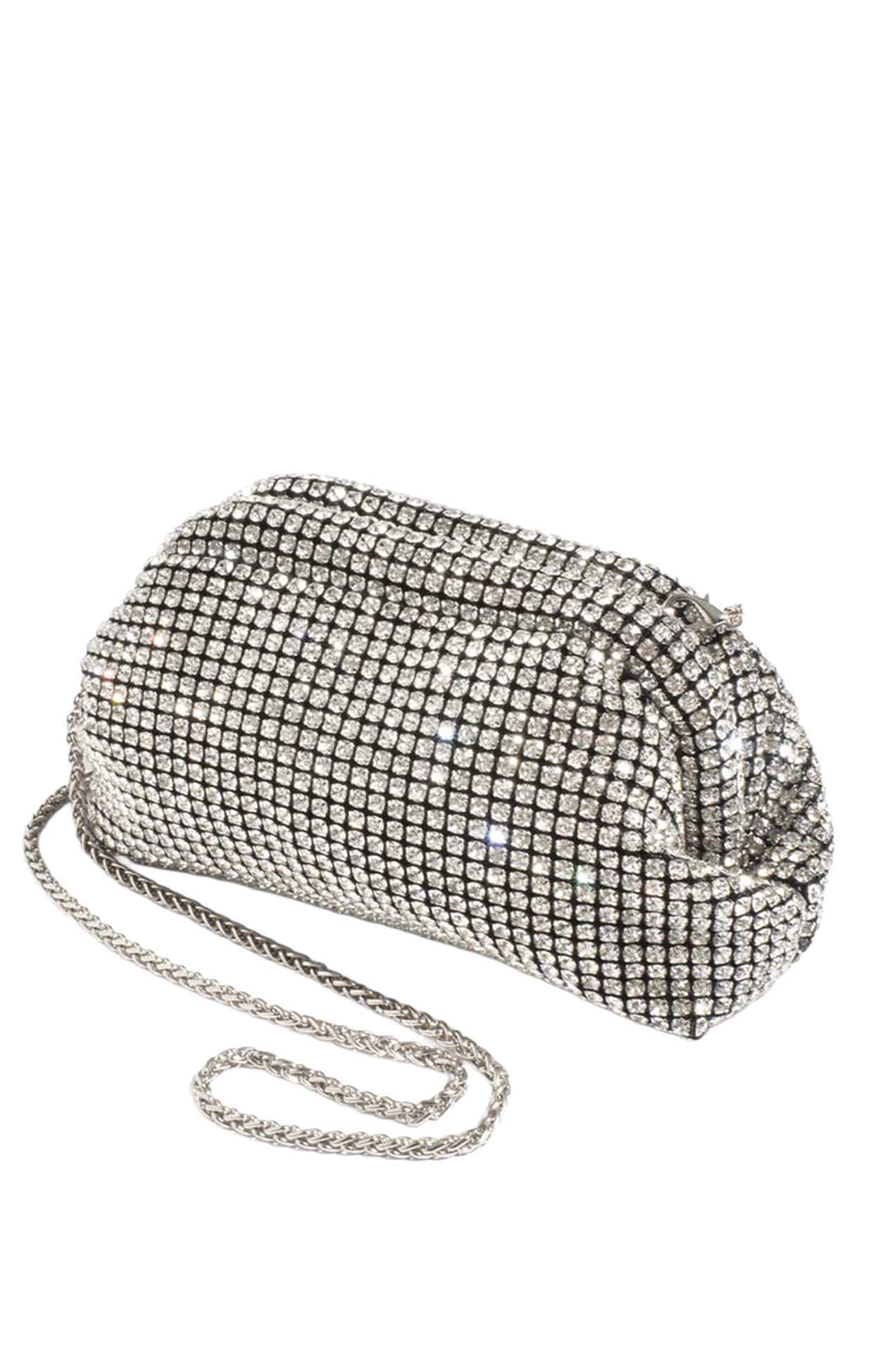 Bags OS / SILVER MARISA DIAMANTE CLUTCH BAG IN SILVER