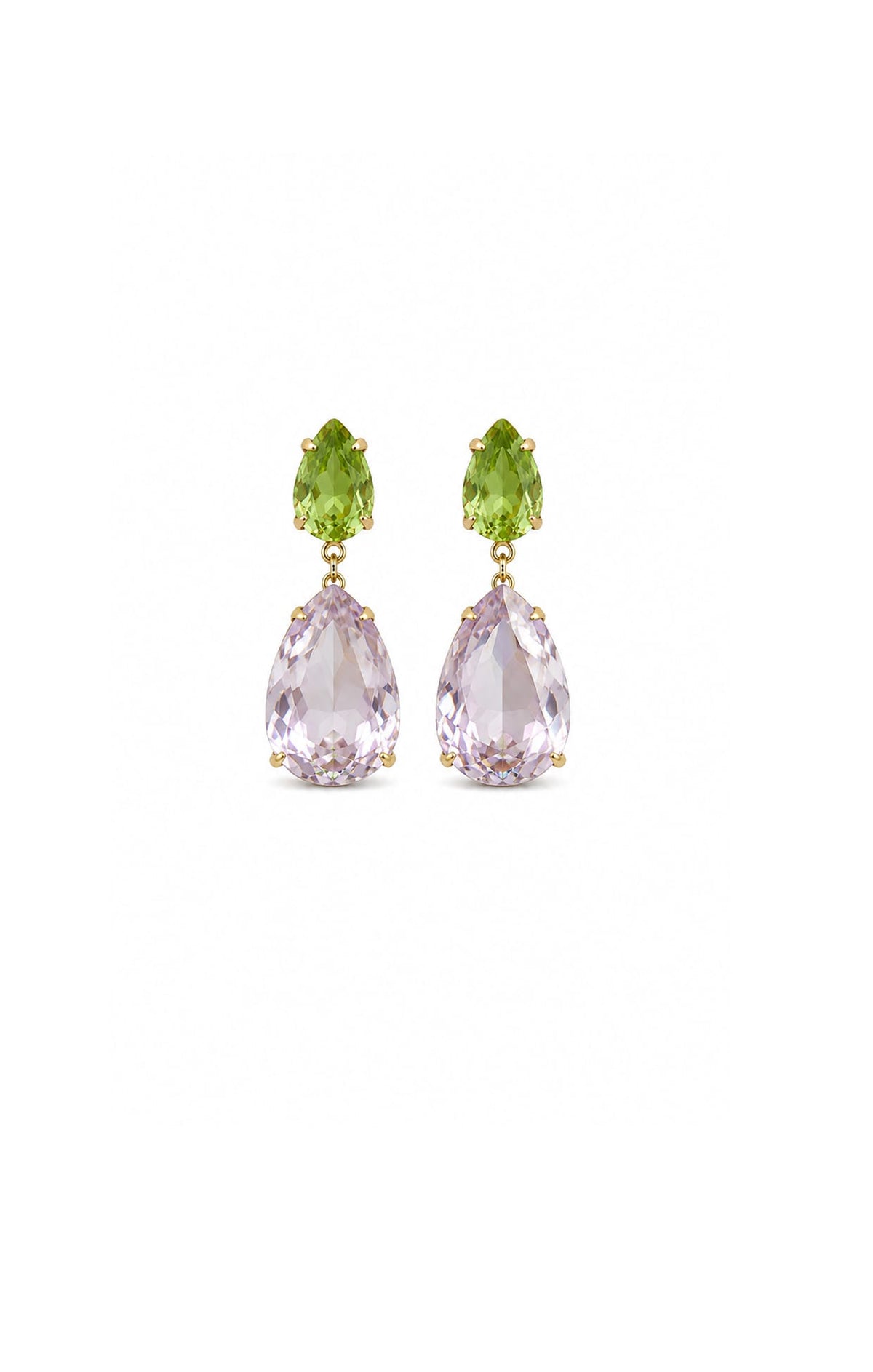 Earrings OS / PERIDOT AND PALE PINK MILLIE CRYSTAL DROP EARRINGS IN PERIDOT AND PALE PINK