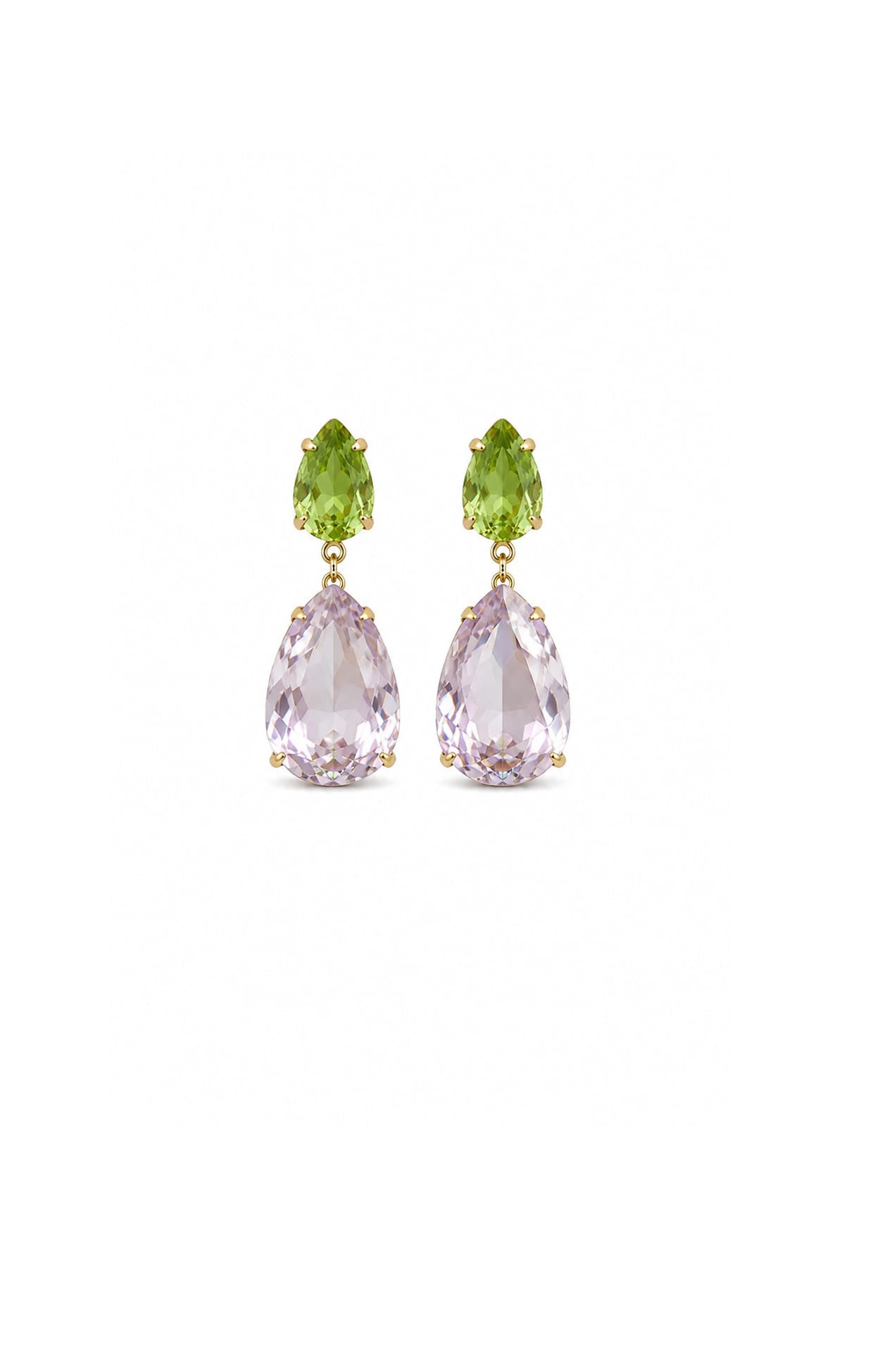 Earrings OS / PERIDOT AND PALE PINK MILLIE CRYSTAL DROP EARRINGS IN PERIDOT AND PALE PINK