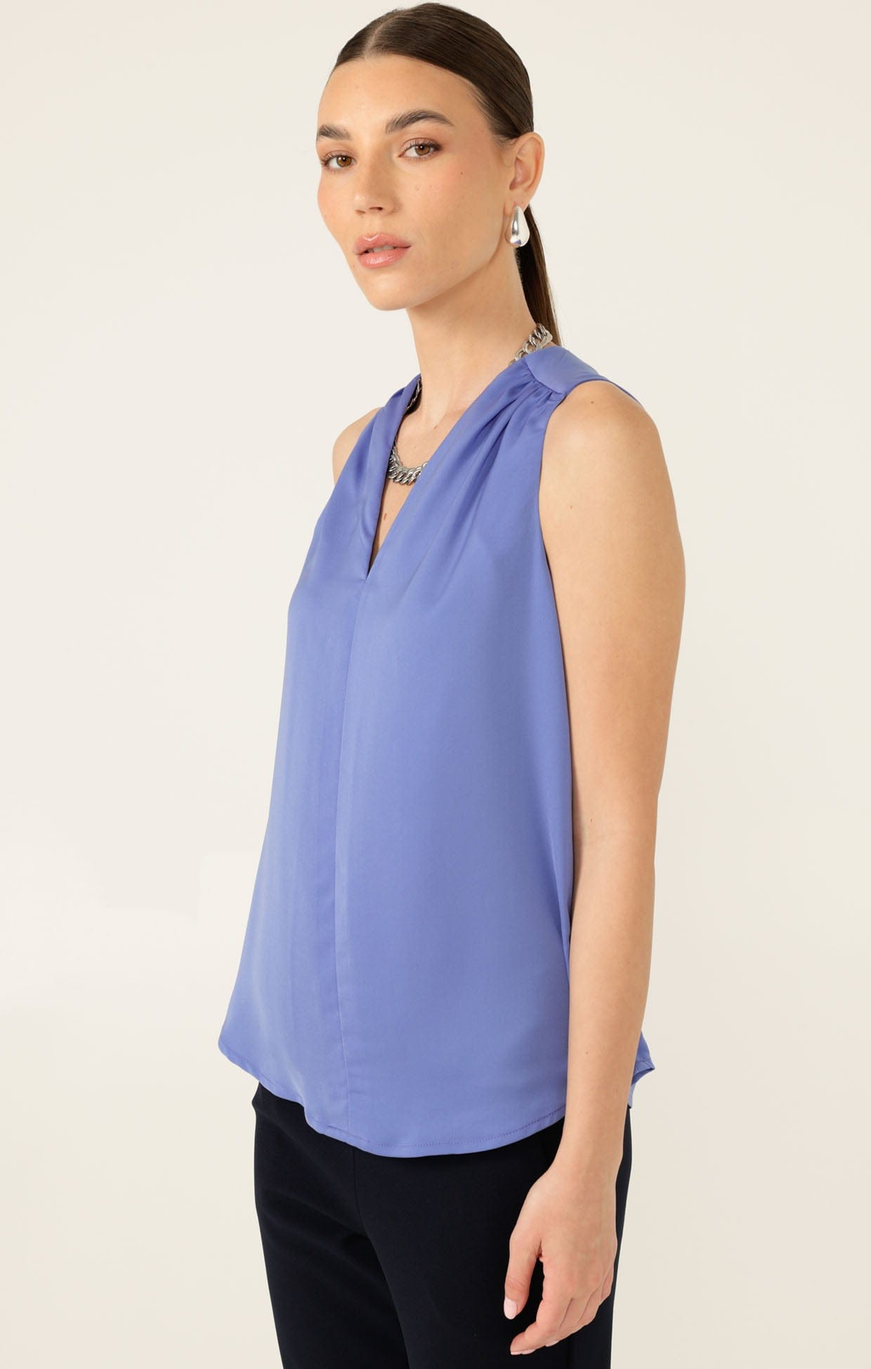 Cornflower Blue Ruffle Top Piper V-Neck Top in Cornflower Blue - SACHA DRAKE | Sleeveless Top