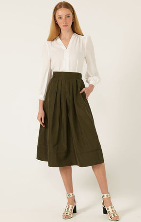 Skirts Multi Occasion PLEATED A-LINE SKIRT IN OLIVE