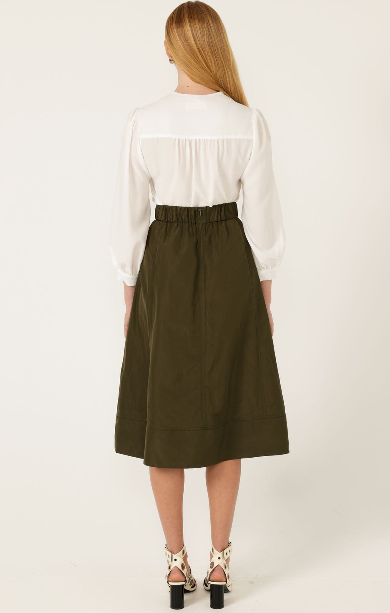 Skirts Multi Occasion PLEATED A-LINE SKIRT IN OLIVE