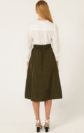 Skirts Multi Occasion PLEATED A-LINE SKIRT IN OLIVE