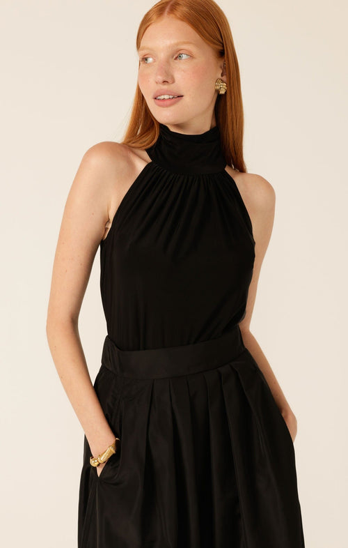 Tops Multi Occasion HIGH NECK TIE TOP IN BLACK