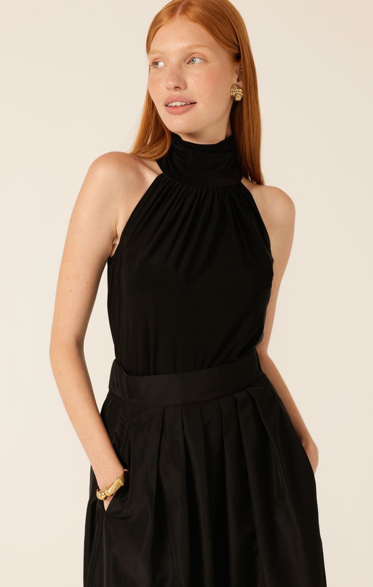 Tops Multi Occasion HIGH NECK TIE TOP IN BLACK