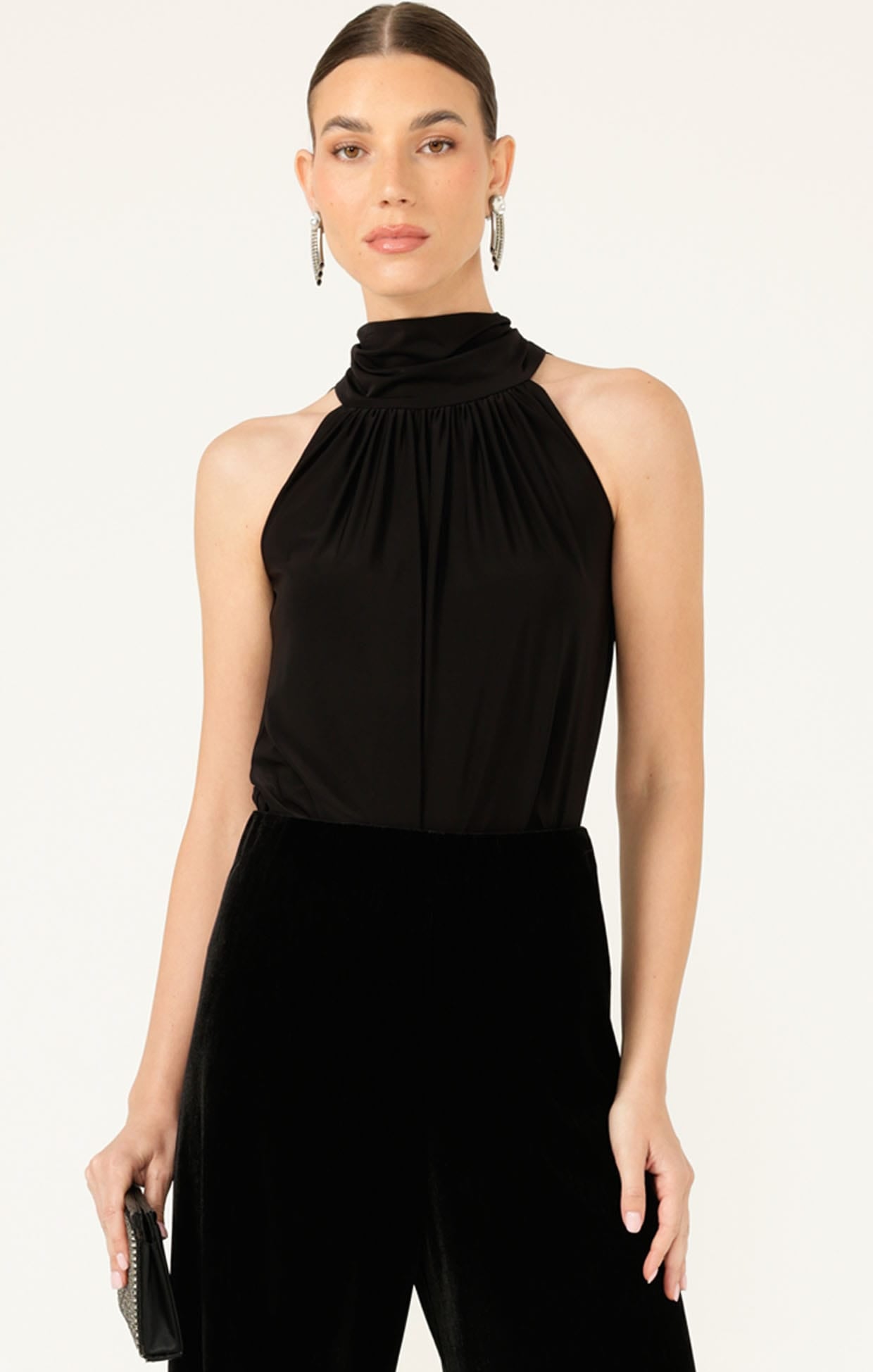 Tops Multi Occasion HIGH NECK TIE TOP IN BLACK