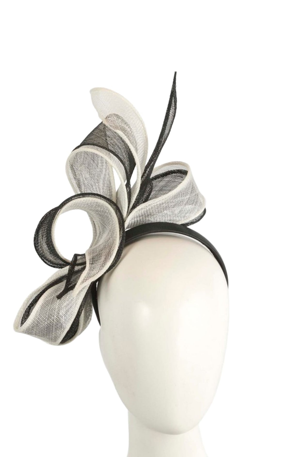 Headwear OS / BLACK AND WHITE PENELOPE SINAMAY FASCINATOR IN BLACK AND WHITE