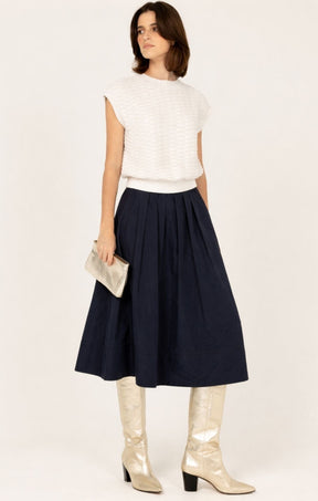 Skirts Multi Occasion PLEATED A-LINE SKIRT IN NAVY