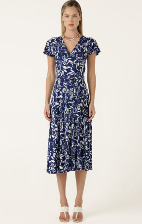 Dresses Multi Occasion REVERSE WRAP MIDI DRESS IN NAVY WHITE FLORAL