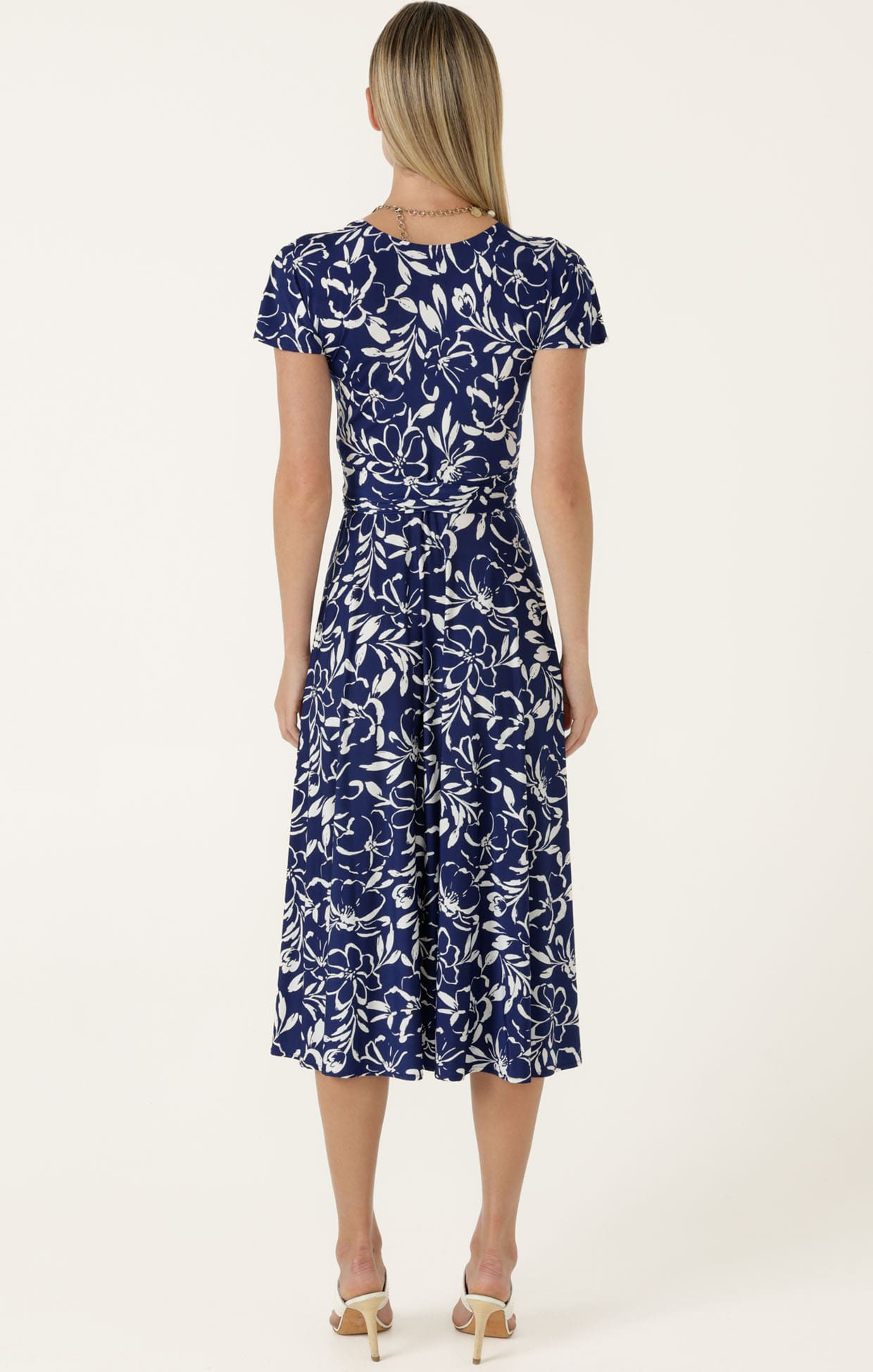 Dresses Multi Occasion REVERSE WRAP MIDI DRESS IN NAVY WHITE FLORAL