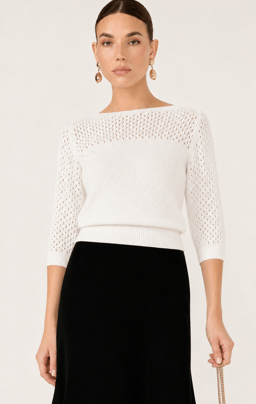 Knitwear 3/4 SLEEVE RIPPLE KNIT TOP IN IVORY