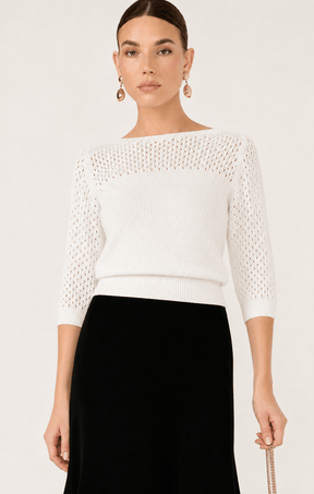 Knitwear 3/4 SLEEVE RIPPLE KNIT TOP IN IVORY