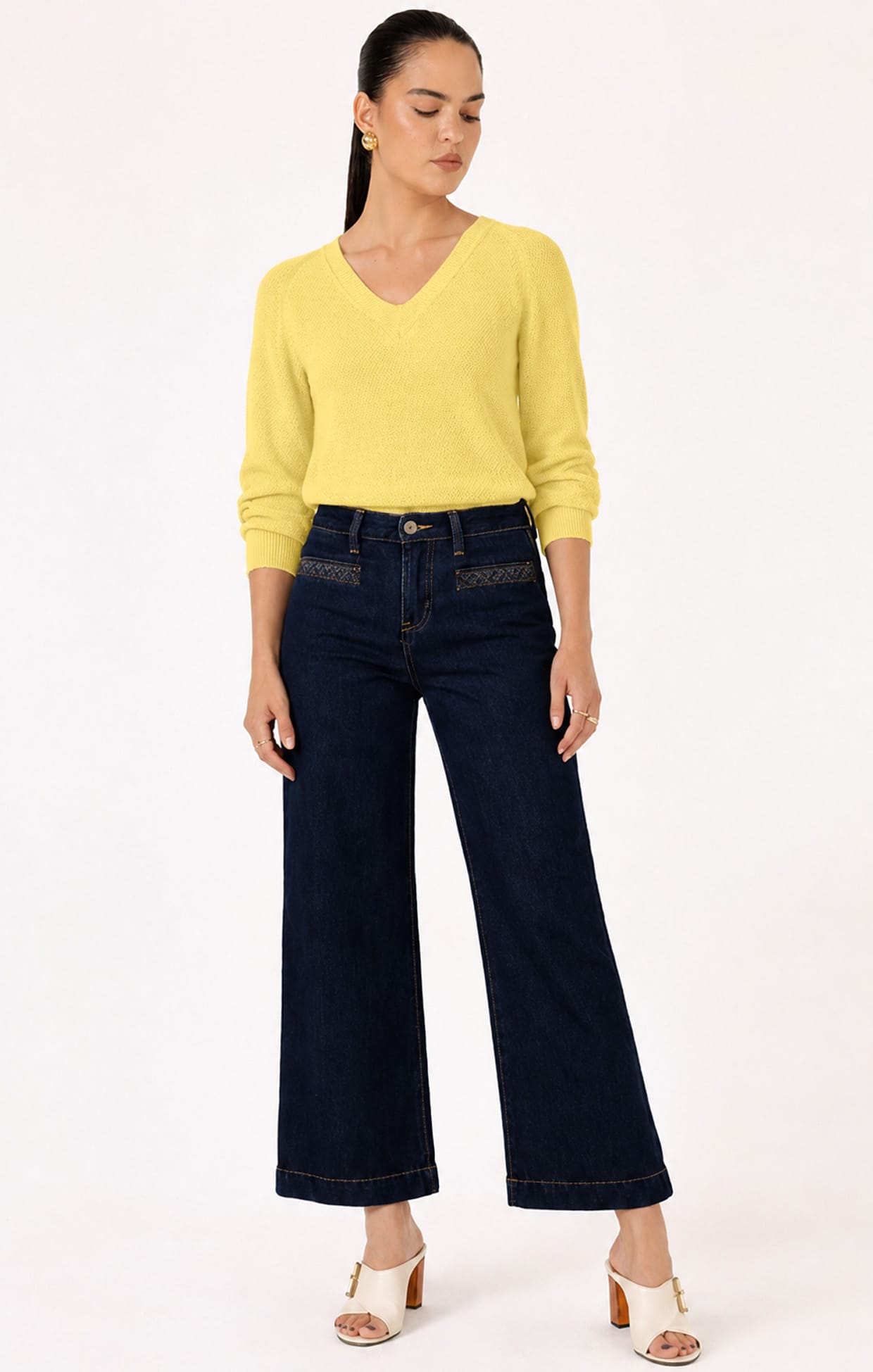 Pants Multi Occasion FREYA WIDE LEG PLAIT POCKET JEAN IN PALISADE BLUE