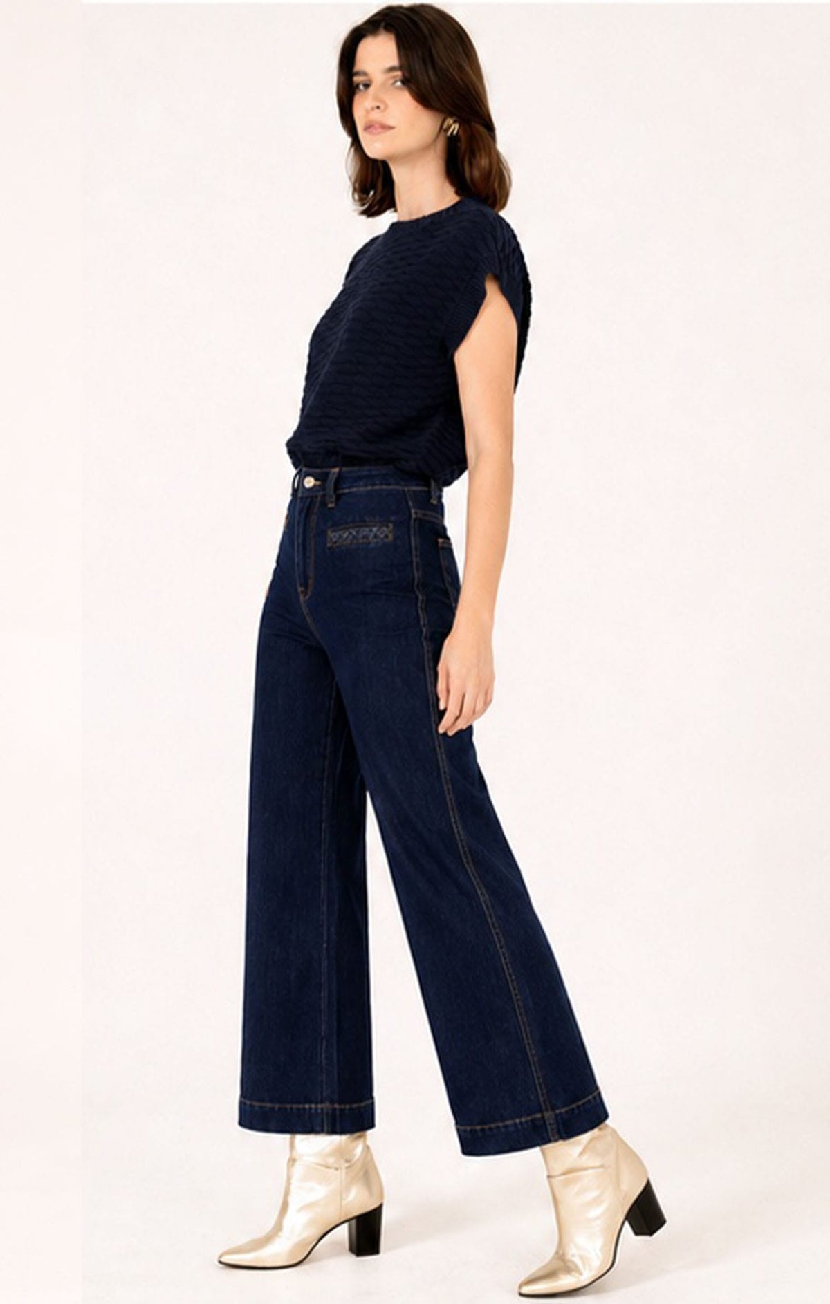 Pants Multi Occasion FREYA WIDE LEG PLAIT POCKET JEAN IN PALISADE BLUE