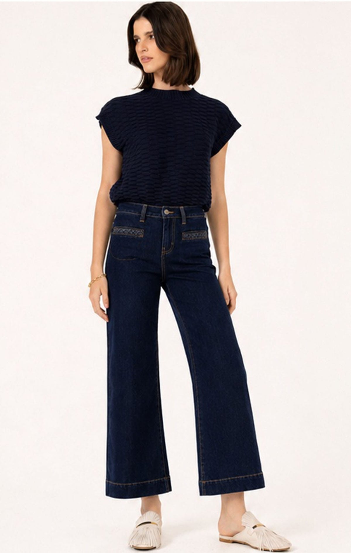 Pants Multi Occasion FREYA WIDE LEG PLAIT POCKET JEAN IN PALISADE BLUE