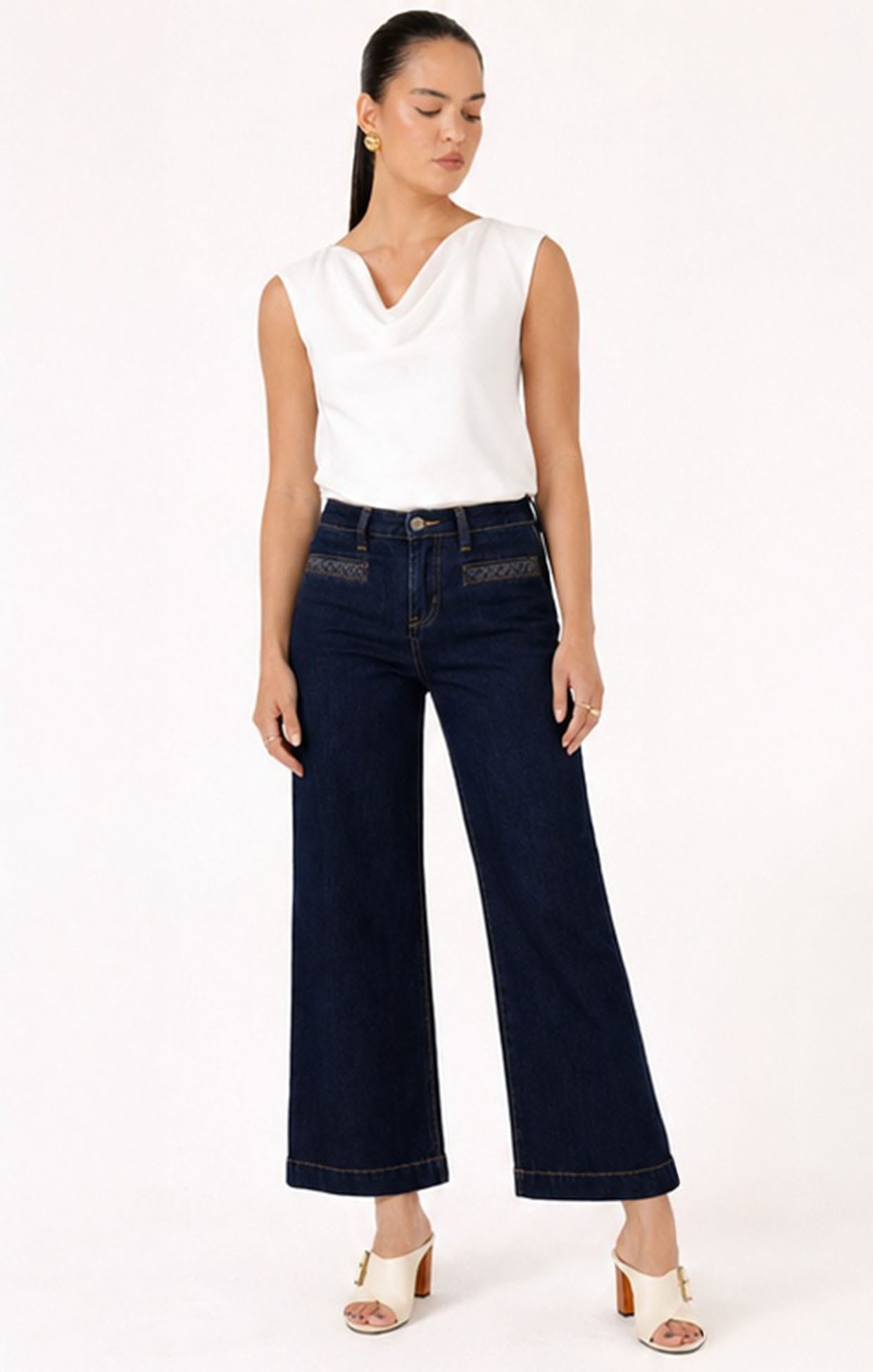 Pants Multi Occasion FREYA WIDE LEG PLAIT POCKET JEAN IN PALISADE BLUE