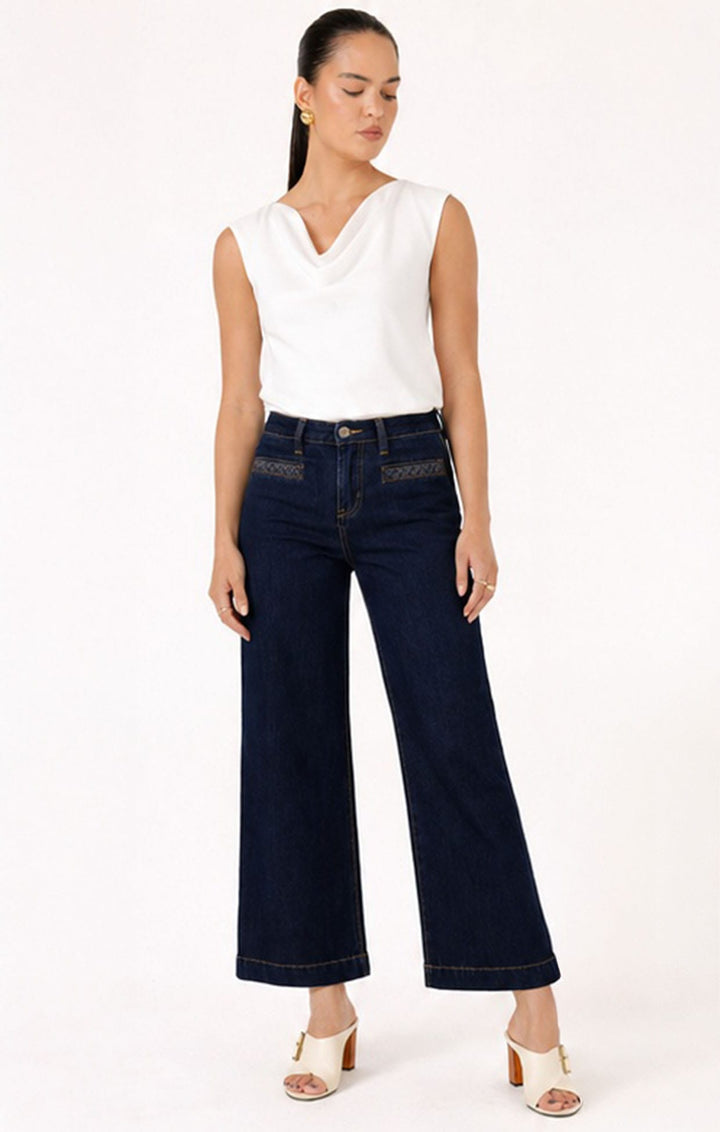 Pants Multi Occasion FREYA WIDE LEG PLAIT POCKET JEAN IN PALISADE BLUE
