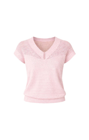 Knitwear V NECK MESH KNIT TOP IN WILD ROSE