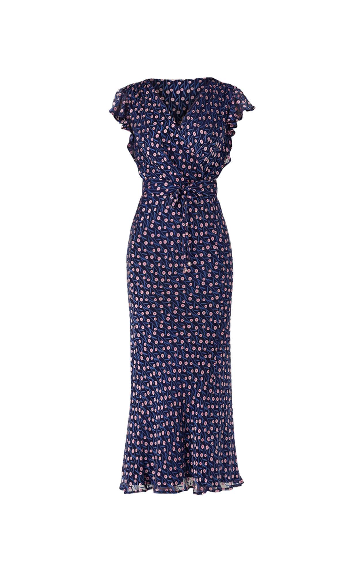 Dresses Events FLEUR DE LYS MIDI DRESS IN INDIGO PINK POPPY
